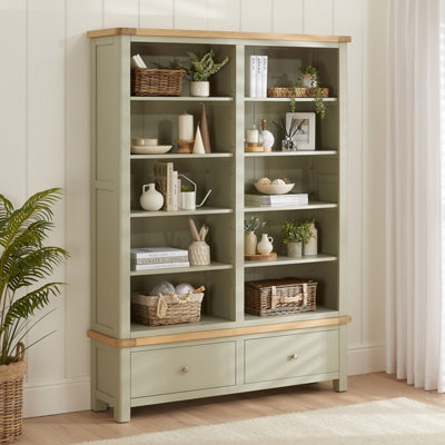 The Furniture Market Marbury Sage Green Painted Extra Large Grand Double Library Bookcase With 2 Drawers - image 1
