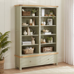 The Furniture Market Marbury Sage Green Painted Extra Large Grand Double Library Bookcase With 2 Drawers