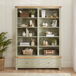 The Furniture Market Marbury Sage Green Painted Extra Large Grand Double Library Bookcase With 2 Drawers - thumbnail 2