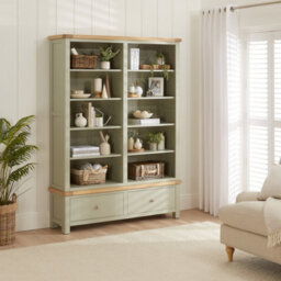 The Furniture Market Marbury Sage Green Painted Extra Large Grand Double Library Bookcase With 2 Drawers - thumbnail 3