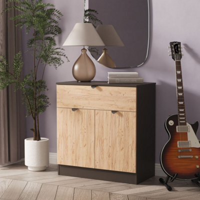 Varese Ready Assembled Matt Graphite 1 Drawer Sideboard (H)785mm (W)740mm (D)385mm - image 1