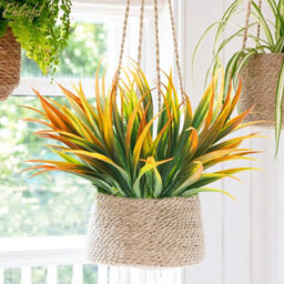 5Pcs Yellow Resistant Artificial Fake Grass Plastic Plants Decor Suitable For Garden Hanging Planter Pathway Front Porch Indoor - thumbnail 5