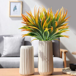 5Pcs Yellow Resistant Artificial Fake Grass Plastic Plants Decor Suitable For Garden Hanging Planter Pathway Front Porch Indoor - thumbnail 2
