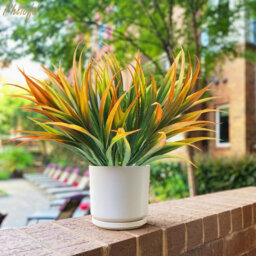 5Pcs Yellow Resistant Artificial Fake Grass Plastic Plants Decor Suitable For Garden Hanging Planter Pathway Front Porch Indoor - thumbnail 7