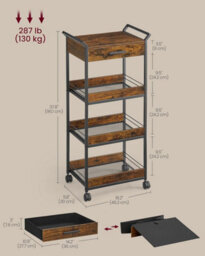 Songmics Rolling Cabinet, 4-Tier Multi-Purpose Cart With Drawer And Handle System, Rustic Brown And Ink Black - thumbnail 2