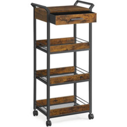 Songmics Rolling Cabinet, 4-Tier Multi-Purpose Cart With Drawer And Handle System, Rustic Brown And Ink Black - thumbnail 6