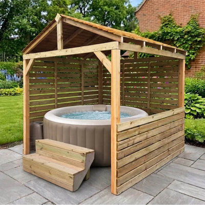 Edecks The Atlas Privacy Hot Tub Classic Outdoor Gazebo 2400mm X 2400mm - Concrete In (2.4M Posts) - image 1