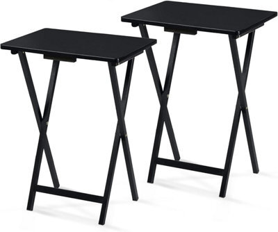 Wood Coffee Table 2 Set, Folding Tv Tray Table For Small Space - Pj Wood, Black