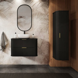 Heze Furniture Elegance Glamour Style 2 Bathroom Cabinets Set 60Cm Vanity Unit & Tall Cabinet In Black - thumbnail 1