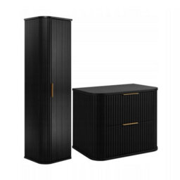 Heze Furniture Elegance Glamour Style 2 Bathroom Cabinets Set 60Cm Vanity Unit & Tall Cabinet In Black - thumbnail 2