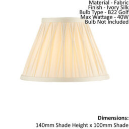 Tapered Cylinder Lamp Shade - Ivory Silk - 40W B22 - 8 Inch Pleated Design - thumbnail 2