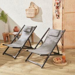 Sweeek. Pair Of Aluminium Textilene Sun Loungers Gaia Grey 99X88.5X58 Cm - thumbnail 1