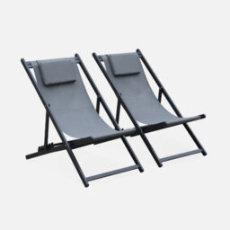 Sweeek. Pair Of Aluminium Textilene Sun Loungers Gaia Grey 99X88.5X58 Cm - thumbnail 2