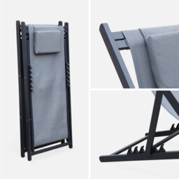 Sweeek. Pair Of Aluminium Textilene Sun Loungers Gaia Grey 99X88.5X58 Cm - thumbnail 5