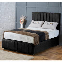 Bsspoke Divan Ottoman Bed In Black Plush Velvet Upholstered 54Inch Panel Headboard & Footboard Free Mattress 3Ft 4Ft 4Ft6 5Ft 6Ft - thumbnail 1