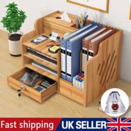 Wooden Office Desk Organiser Stationary Storage Home Tidy Storage Tabletop Stand