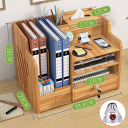 Wooden Office Desk Organiser Stationary Storage Home Tidy Storage Tabletop Stand - thumbnail 2