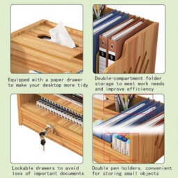 Wooden Office Desk Organiser Stationary Storage Home Tidy Storage Tabletop Stand - thumbnail 8