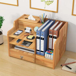 Wooden Office Desk Organiser Stationary Storage Home Tidy Storage Tabletop Stand - thumbnail 3