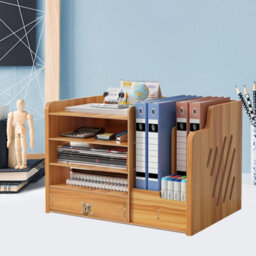 Wooden Office Desk Organiser Stationary Storage Home Tidy Storage Tabletop Stand - thumbnail 6