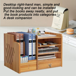 Wooden Office Desk Organiser Stationary Storage Home Tidy Storage Tabletop Stand - thumbnail 7