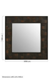 Orsina Boho Square Wall Mirror, Weathered Dark Mango Wood Frame With Carved Detail, Decorative Sustainable Mirror - thumbnail 5