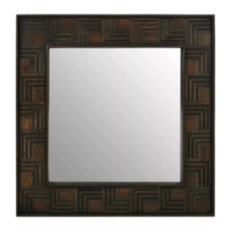 Orsina Boho Square Wall Mirror, Weathered Dark Mango Wood Frame With Carved Detail, Decorative Sustainable Mirror - thumbnail 1