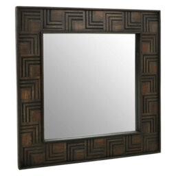 Orsina Boho Square Wall Mirror, Weathered Dark Mango Wood Frame With Carved Detail, Decorative Sustainable Mirror - thumbnail 2