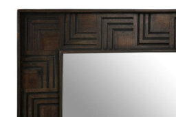 Orsina Boho Square Wall Mirror, Weathered Dark Mango Wood Frame With Carved Detail, Decorative Sustainable Mirror - thumbnail 3