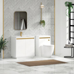 Royal Bathrooms Orion 800mm Matt White 2 Door Floor Standing Vanity Unit With Ceramic Basin & Brushed Brass Strip - thumbnail 3