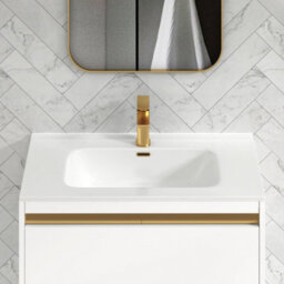 Royal Bathrooms Orion 800mm Matt White 2 Door Floor Standing Vanity Unit With Ceramic Basin & Brushed Brass Strip - thumbnail 7