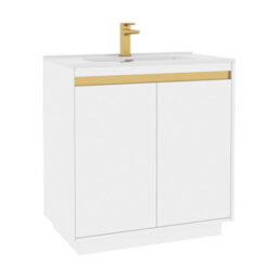 Royal Bathrooms Orion 800mm Matt White 2 Door Floor Standing Vanity Unit With Ceramic Basin & Brushed Brass Strip - thumbnail 8