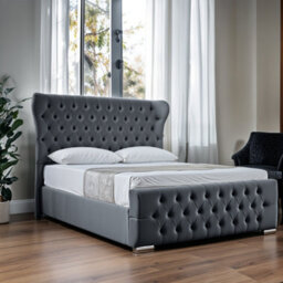 UKBEDFURNITURE Isabella Steel Slatted Base Upholstered Bed Frame Only - 48 Inch Headboard - thumbnail 1