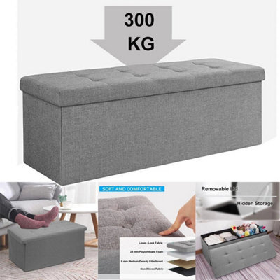 110 X 38 X 38 Cm Light Grey Darkgrey Storage Seat Stool Trunk Toy Chest Bedding Or Blanket Box Folding Bench - image 1