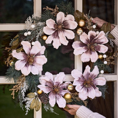 Dibor Magnolia Blush Festive Decor Autumn-Winter Front Door Wreath Christmas Wreath 55Cm - image 1