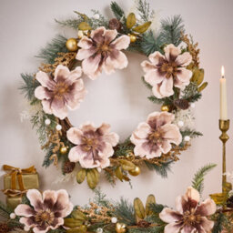 Dibor Magnolia Blush Festive Decor Autumn-Winter Front Door Wreath Christmas Wreath 55Cm - thumbnail 3