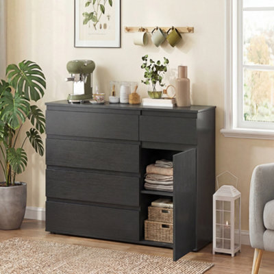 Homcom Chest Of Drawers, 5 Drawer Dresser With Soft-Close Cabinet, Black - image 1