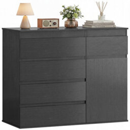 Homcom Chest Of Drawers, 5 Drawer Dresser With Soft-Close Cabinet, Black - thumbnail 2