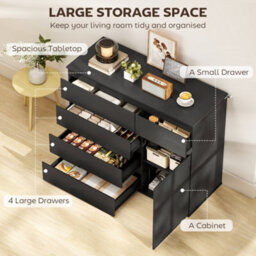 Homcom Chest Of Drawers, 5 Drawer Dresser With Soft-Close Cabinet, Black - thumbnail 4