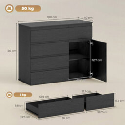 Homcom Chest Of Drawers, 5 Drawer Dresser With Soft-Close Cabinet, Black - thumbnail 3