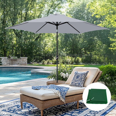 Sundaze 2.5M Grey Garden Parasol Umbrella Crank Tilt Sun Shade With Green Cover - image 1