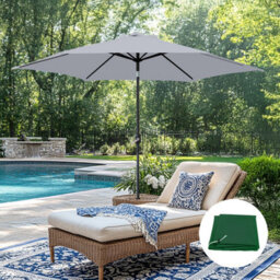 Sundaze 2.5M Grey Garden Parasol Umbrella Crank Tilt Sun Shade With Green Cover