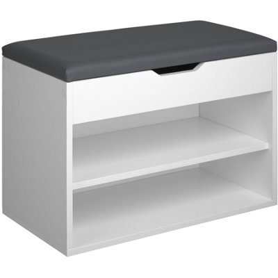 Tectake Shoe Rack Jasmina - Bench With Cushion, 2 Shelves For 6 Pairs Of Shoes, Hinged Lid - 60 Cm - White - image 1
