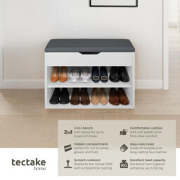 Tectake Shoe Rack Jasmina - Bench With Cushion, 2 Shelves For 6 Pairs Of Shoes, Hinged Lid - 60 Cm - White - thumbnail 2