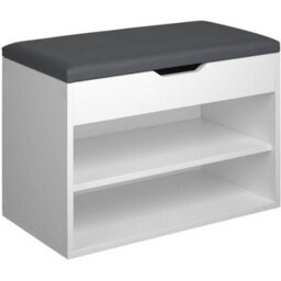 Tectake Shoe Rack Jasmina - Bench With Cushion, 2 Shelves For 6 Pairs Of Shoes, Hinged Lid - 60 Cm - White - thumbnail 1