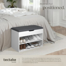 Tectake Shoe Rack Jasmina - Bench With Cushion, 2 Shelves For 6 Pairs Of Shoes, Hinged Lid - 60 Cm - White - thumbnail 5