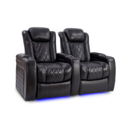 Valencia Tuscany Slim Home Theater Seating Row Of 2 Midnight Black Nappa Leather Diamond Stitching Power Recliner - thumbnail 1
