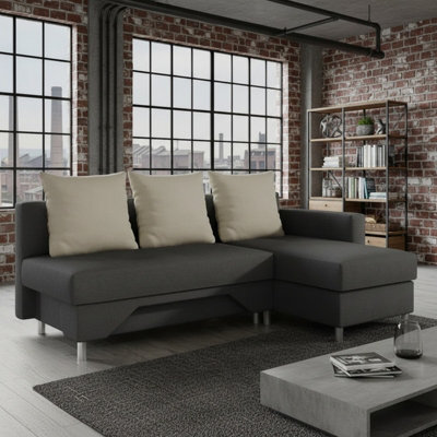Tom M Corner Sofa Bed With Sleeping Function Chipboard Frame Hr Foam Bonell Springs Storage Graphite And Cream Right - image 1