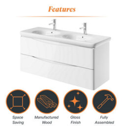 Plum&clay Eden Gloss White Wall Hung Vanity Unit With Round Resin Basin (W)1240mm - thumbnail 8