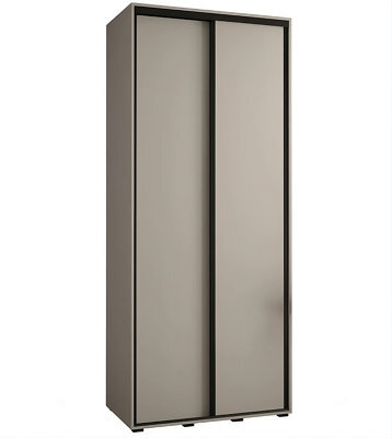 Arte Dakota I Sleek Cashmere & Black Sliding Door Wardrobe 1100mm H2350mm D600mm With Two Hanging Rails And Six Shelves - image 1